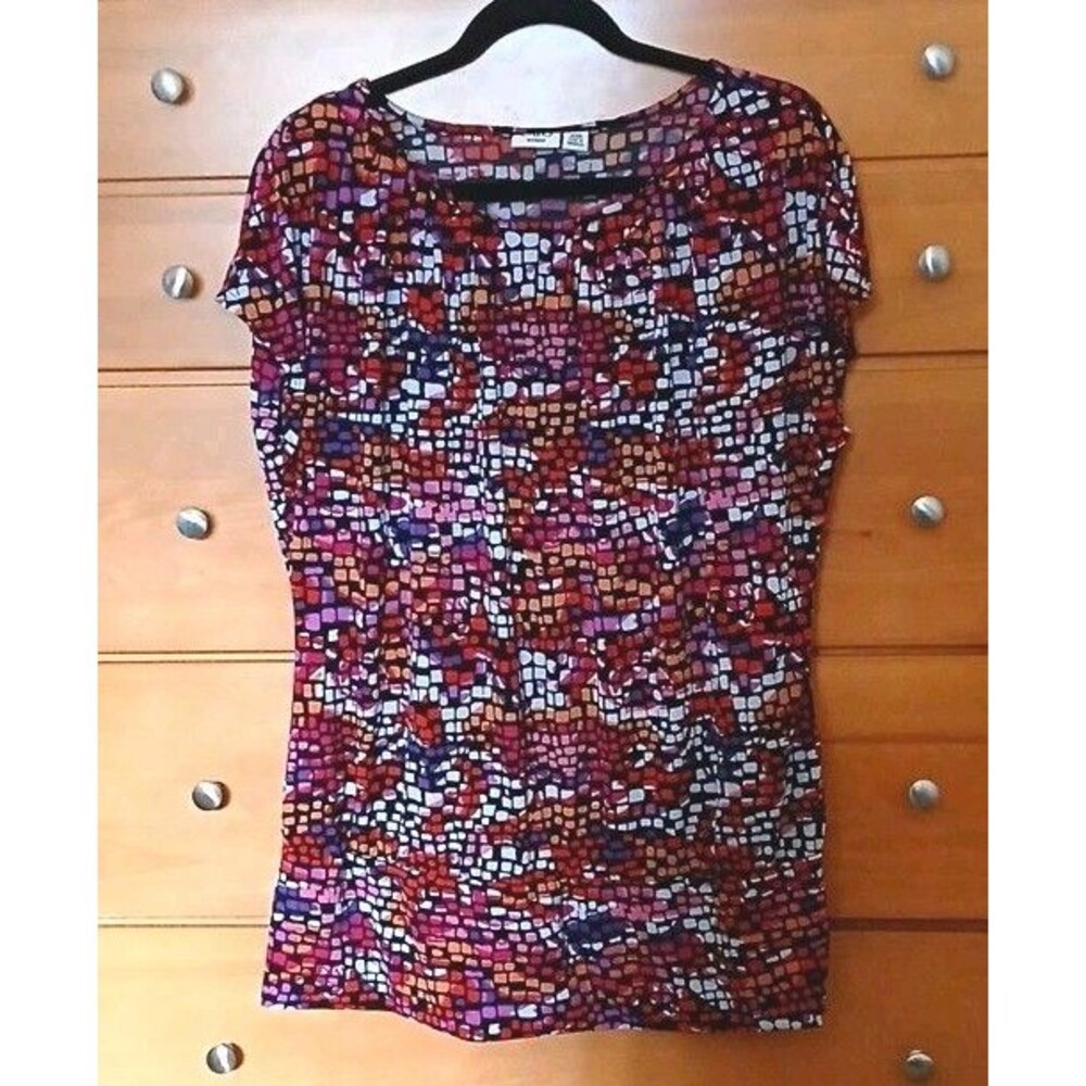 Cato Womens 14/16W Geometric Multicolor Knit Round Neck Short Slv Stretch Top